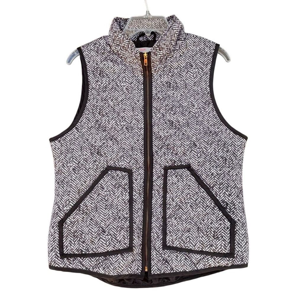 Si Style Black Gray Knit Print Quilt Vest Women Size Large Trim Full Zip Pockets